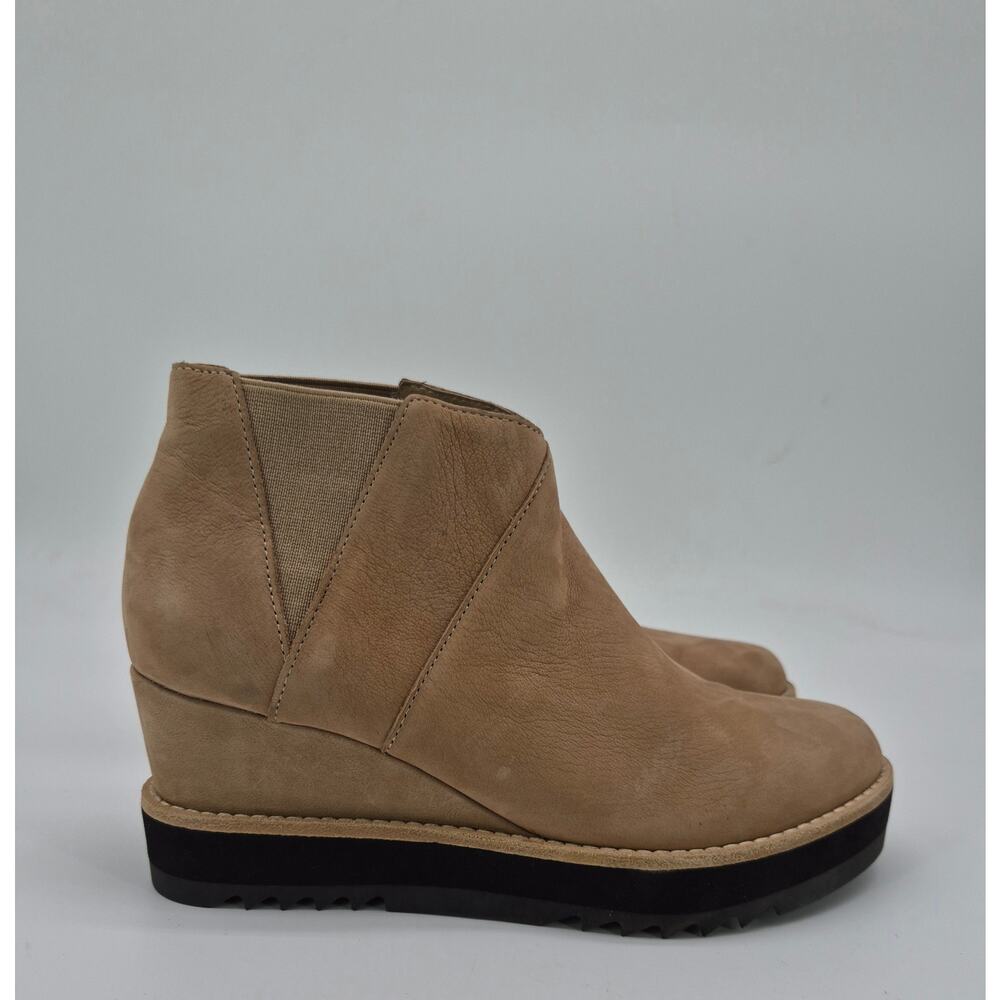 Eileen Fisher Wedge Chelsea Ankle Boots Women Size 6.5 Beige Nubuck Leather